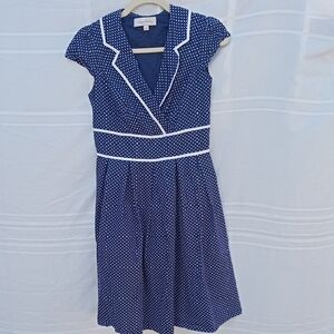 Cotton Navy Polka Dot Pepperberry Dress with White Trim Size 8